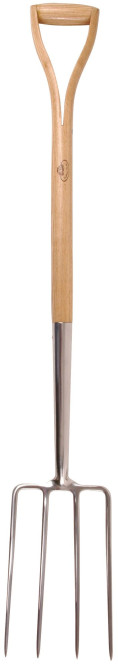 Esschert Design Heugabel, Gartengabel, Mistgabel aus Edelstahl mit Holzgriff, ca. 20 cm x 9 cm x 111 cm