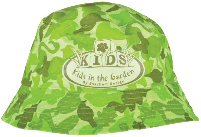 Esschert Design Kinderhut Camouflage Muster, 24 x 24 x 12 cm, aus Stoff, mit Sonnenschutz, in grün