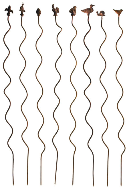 2 Stück Esschert Design Pflanzstab, Rankhilfe aus Gusseisen, spiralförmig, verschiedene Motive, sortiert, ca. 4,5 cm x 4,5 cm x 131 cm
