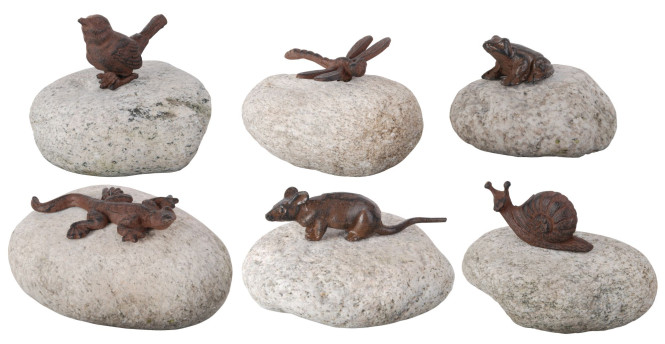 3 Stück Esschert Design Stein mit Tierfigur, sortiert, ca. 13 cm x 9 cm x 8 cm