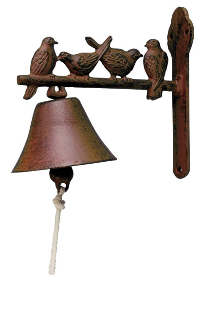 3 Stück Esschert Design Türglocke mit Klöppel, Türklingel mit Motiv Vogel aus rötlichem Gusseisen, ca. 22 cm x 11 cm x 19 cm