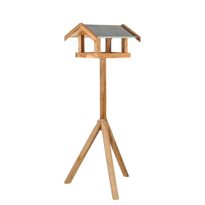 Esschert Design Vogelhaus mit Vogelfuttersilo, 45 x 60 x H 118 cm, rechteckiges Stahldach, Eichenholz