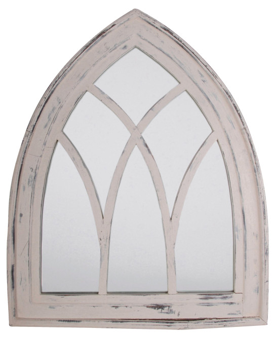 2 Stück Esschert Design Wandspiegel, Garderobenspiegel im Gothic Stil in wasch-weiß, ca. 66 cm x 80 cmm