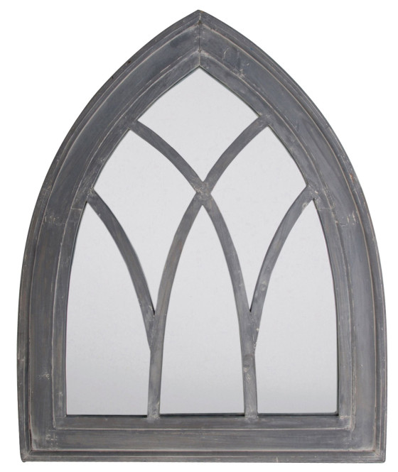 2 Stück Esschert Design Wandspiegel, Garderobenspiegel im Gothic Stil in wasch-grau aus Betongemisch, ca. 66 cm x 80 cm
