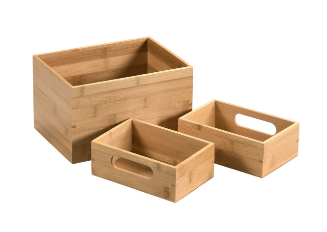 Kesper 3er Set Ordnungsboxen aus FSC-Bambus, Holz Aufbewahrungsboxen für Wohnbereich & Kinderzimmer, stapelbar