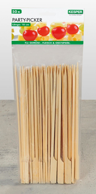 Kesper 50er Pack Party-Pieckser aus Bambus, 18 cm lang, FSC-zertifiziert, mit kleinem Griff, naturfarben, Snack-Spieße