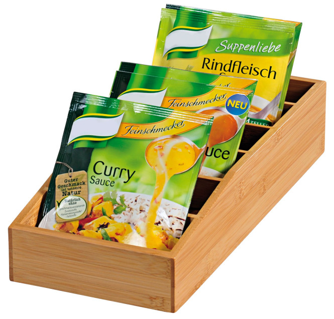 Kesper Aufbewahrungsbox aus Bambus, 15 x 35 x 10 cm, FSC-zertifizierte Holzbox für Suppen- und Soßentüten, auch für Tee geeignet