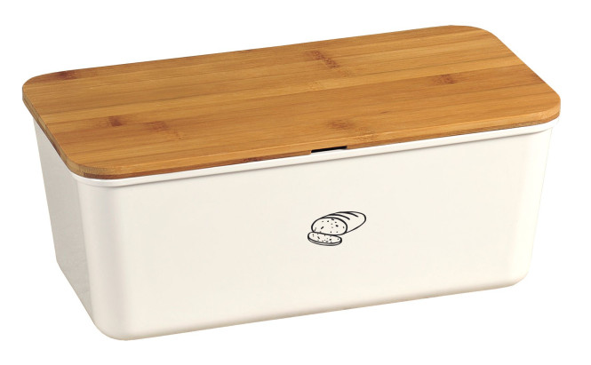 Kesper Brotbox aus Melamin, 34 x 18 x 14 cm, mit FSC-zertifiziertem Bambusdeckel, 2in1 - Deckel und Schneidbrett, in weiß