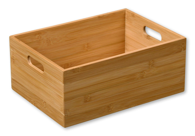 Kesper Holz Aufbewahrungsbox aus FSC-Bambus 33 x 24 x H13,5 cm, Stapelkiste mit Grifflöchern, Spielzeugkiste, Behälter für Gewürze