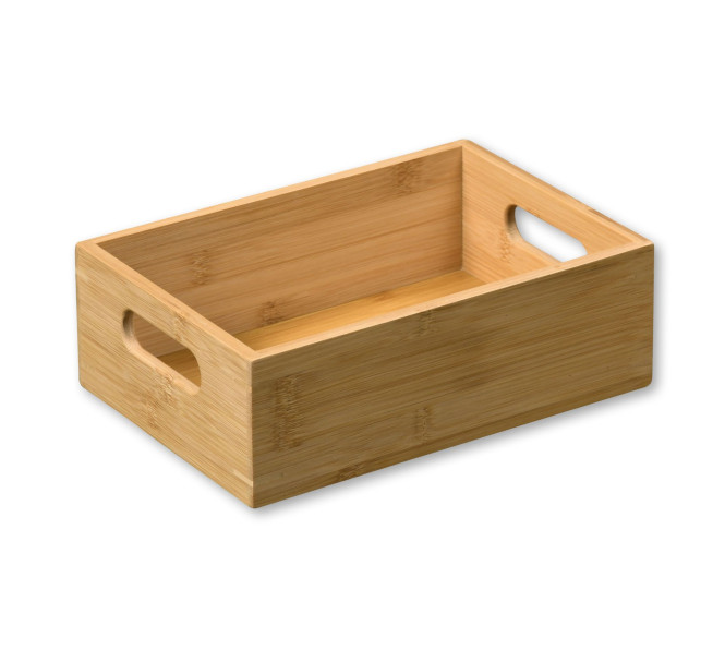Kesper Holz Aufbewahrungsbox aus FSC-Bambus 24 x 16,5 x H8 cm, Stapelkiste mit Grifflöchern, Spielzeugkiste, Behälter für Gewürze