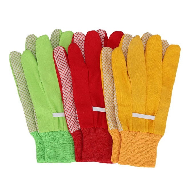 Rivanto® 3 Paar Naturtöne Gartenhandschuhe Bunt Baumwolle/Polyester mit PVC-Noppen und angenehmem Bund für sicheren Halt, Farbe nicht wählbar