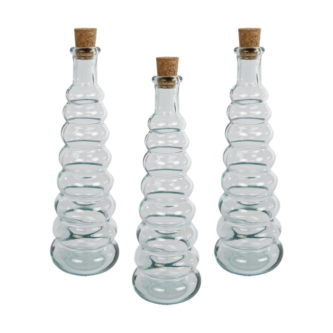 3 Stück Rivanto® Dekovase Bolas Glasvase mit Korken Glasflasche mit Korken Glas 6x6x18 cm transparent Glas