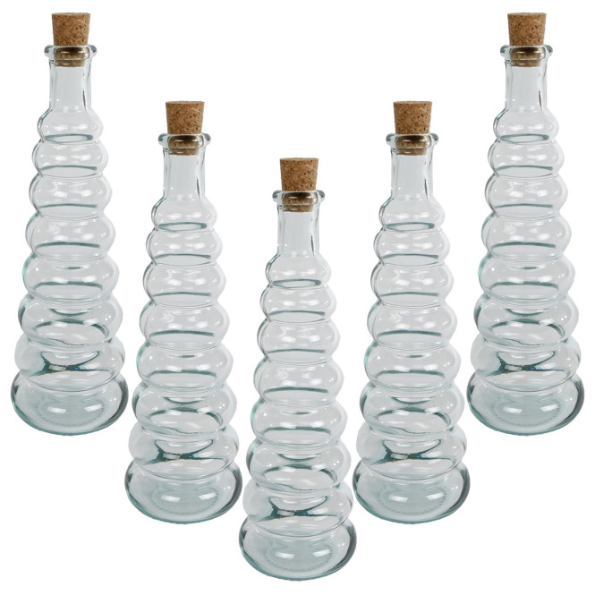 5 Stück Rivanto® Dekovase Bolas Glasvase mit Korken Glasflasche mit Korken Glas 6x6x18 cm transparent Glas