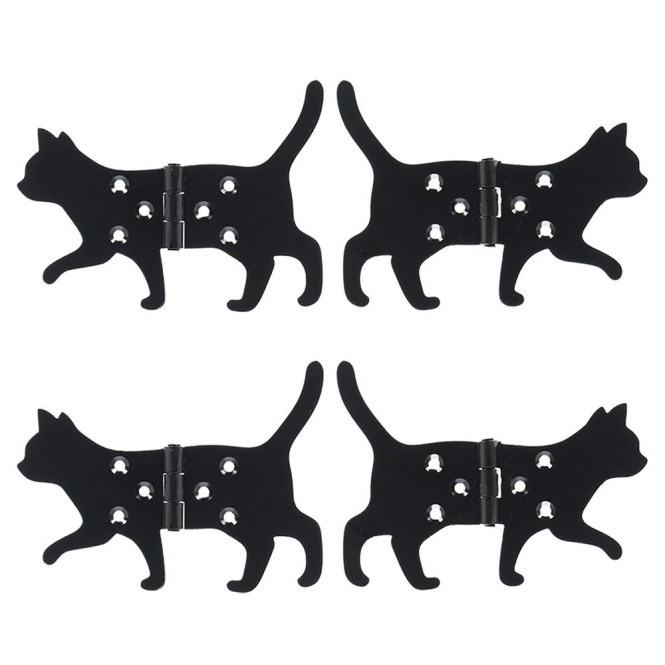 Rivanto® Scharnier 2er Set Katze aus Eisen, 12,5 x 9 cm, Schwarz, 0,5 cm stark