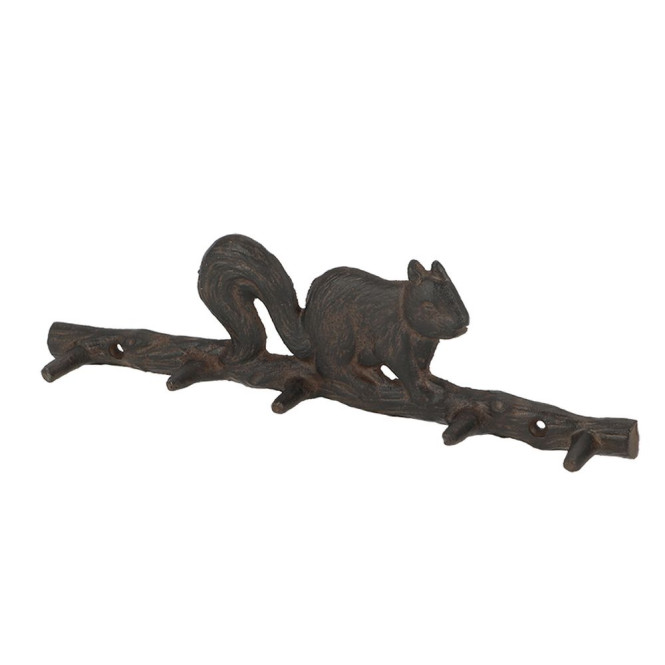 Rivanto® Gusseisenhaken Eichhörnchen auf Ast B36 x H10,5 cm, Hakenlänge ca. 4,5 cm, Braun