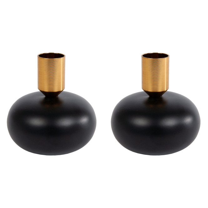 2 Stück Rivanto® Kerzenhalter Maya Kugel S schwarz/gold Ø8 x 8,5 cm Metall-Kerzenständer für Kerzen Ø 2,1 cm, Tisch-Deko