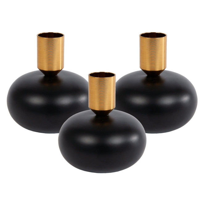 3 Stück Rivanto® Kerzenhalter Maya Kugel S schwarz/gold Ø8 x 8,5 cm Metall-Kerzenständer für Kerzen Ø 2,1 cm, Tisch-Deko