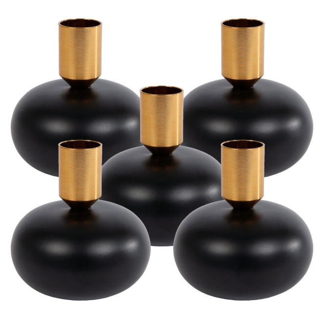 5 Stück Rivanto® Kerzenhalter Maya Kugel S schwarz/gold Ø8 x 8,5 cm Metall-Kerzenständer für Kerzen Ø 2,1 cm, Tisch-Deko