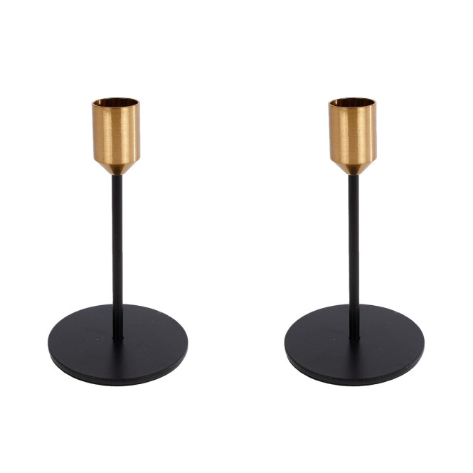 2 Stück Rivanto® Kerzenhalter Maya S schwarz/gold Ø8 x 14 cm Metall-Kerzenständer für Kerzen Ø 2,1 cm, Tisch-Deko