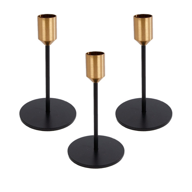 3 Stück Rivanto® Kerzenhalter Maya S schwarz/gold Ø8 x 14 cm Metall-Kerzenständer für Kerzen Ø 2,1 cm, Tisch-Deko