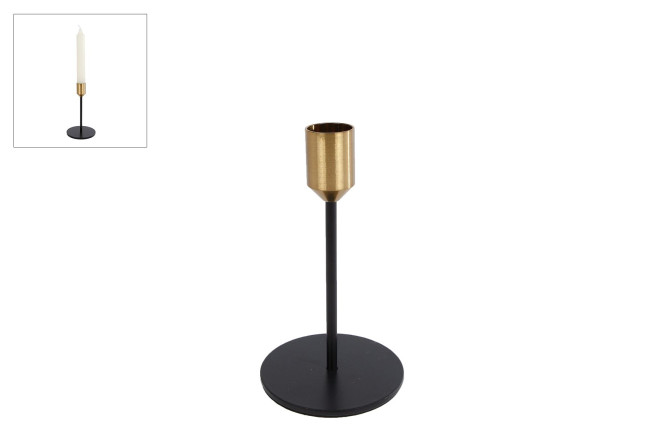 Rivanto® Kerzenhalter Maya S schwarz/gold Ø8 x 14 cm Metall-Kerzenständer für Kerzen Ø 2,1 cm, Tisch-Deko