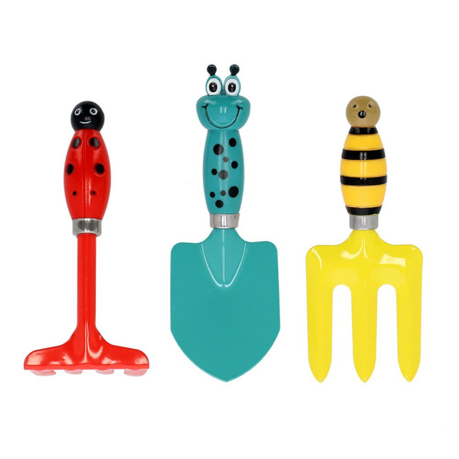 Rivanto® Kinder Gartenwerkzeug 3er Set Insekten aus Harke & Handschaufel, Bunt