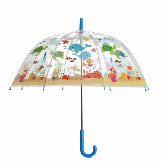 Rivanto® Kinder Regenschirm Meerestiere transparent Ø 70,5 x 69,2 cm Kunststoff/Fiberglas/Stahl