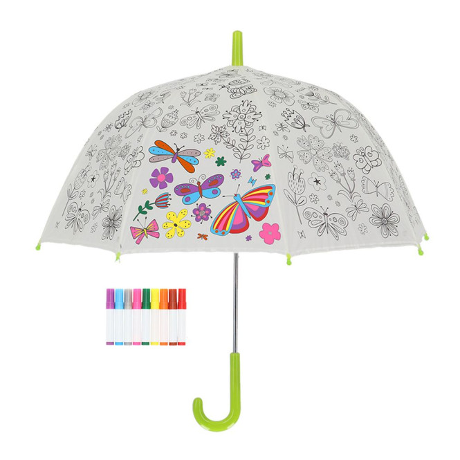 Rivanto® Kinder Regenschirm Ø 70,5 zum selbst Ausmalen, Motiv Blumen , Ausmalregenschirm, Do-It-Yourself Kinderschirm