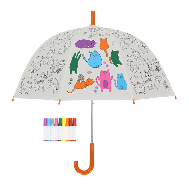 Rivanto® Kinder Regenschirm Ø 70,5 zum selbst Ausmalen, Motiv Kätzchen , Ausmalregenschirm, Do-It-Yourself Kinderschirm