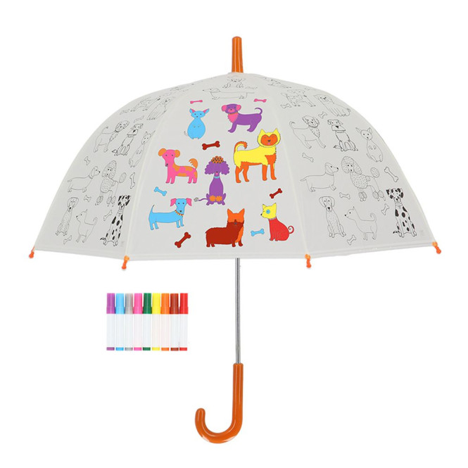 Rivanto® Kinder Regenschirm Ø 70,5 zum selbst Ausmalen, Motiv Hunde , Ausmalregenschirm, Do-It-Yourself Kinderschirm