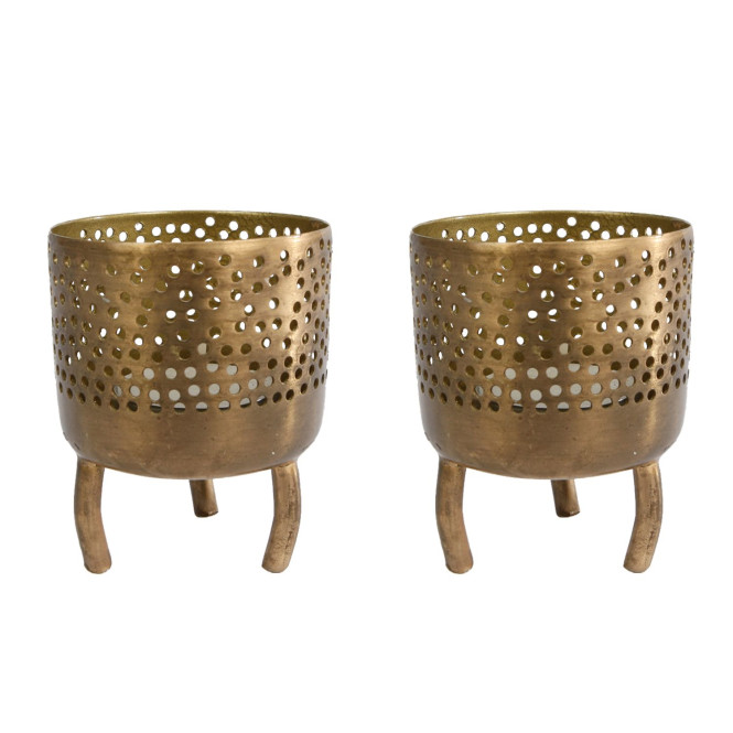 2 Stück Rivanto® Teelichtalter Luca Teelichtständer im orientalischen Design Größe S 6x6x8 cm gold Metall