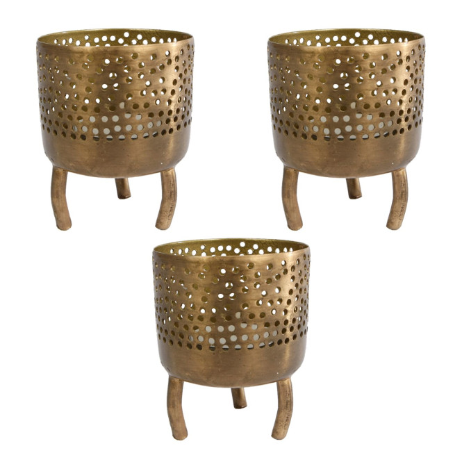 3 Stück Rivanto® Teelichtalter Luca Teelichtständer im orientalischen Design Größe S 6x6x8 cm gold Metall
