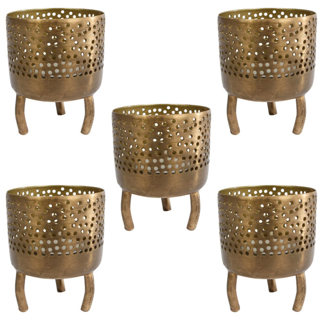 5 Stück Rivanto® Teelichtalter Luca Teelichtständer im orientalischen Design Größe S 6x6x8 cm gold Metall