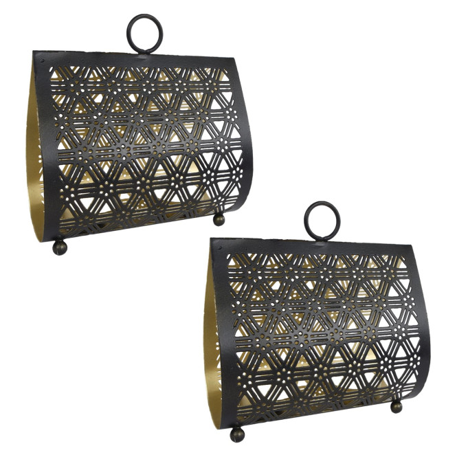 2 Stück Rivanto® Teelichthalter Helga Teelichtständer im orientalischen Design Größe S Maße 15x14x8 cm Gold | schwarz Metall