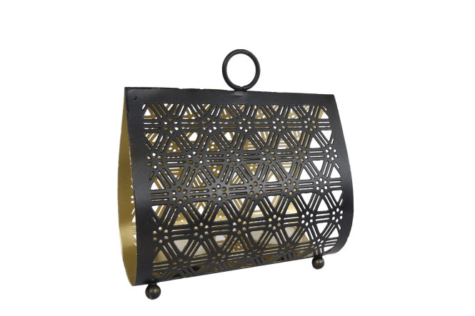Rivanto® Teelichthalter Helga Teelichtständer im orientalischen Design Größe S Maße 15x14x8 cm Gold | schwarz Metall