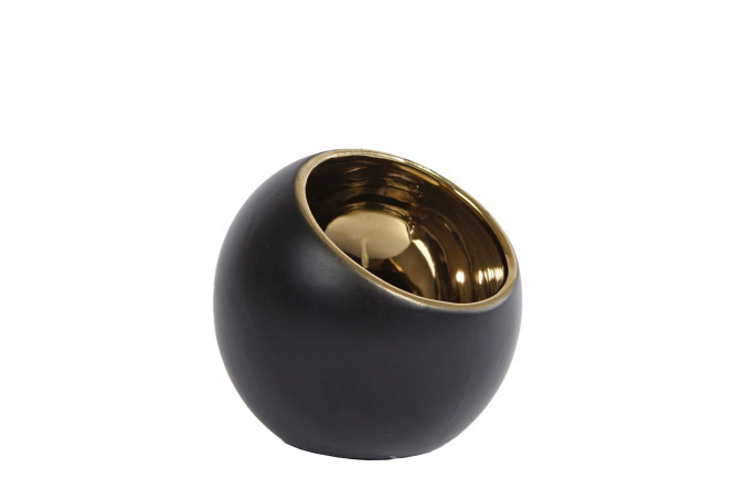 Rivanto® Teelichthalter Pia aus Ton, Größe S gold/schwarz Ø10,5x10cm, Windlicht
