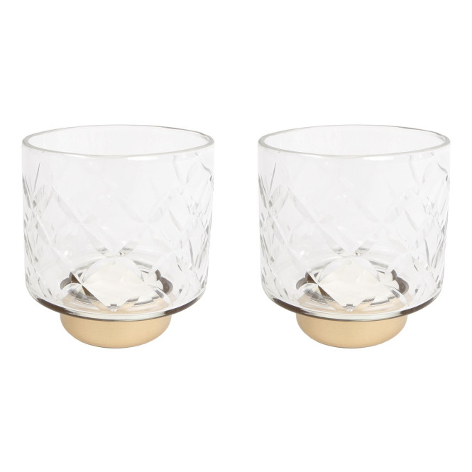 2 Stück Rivanto® Teelichthalter Ria Teelichtständer im klassischen Design Größe S Maße 8x8x8x cm farblos | gold Glas | Metall