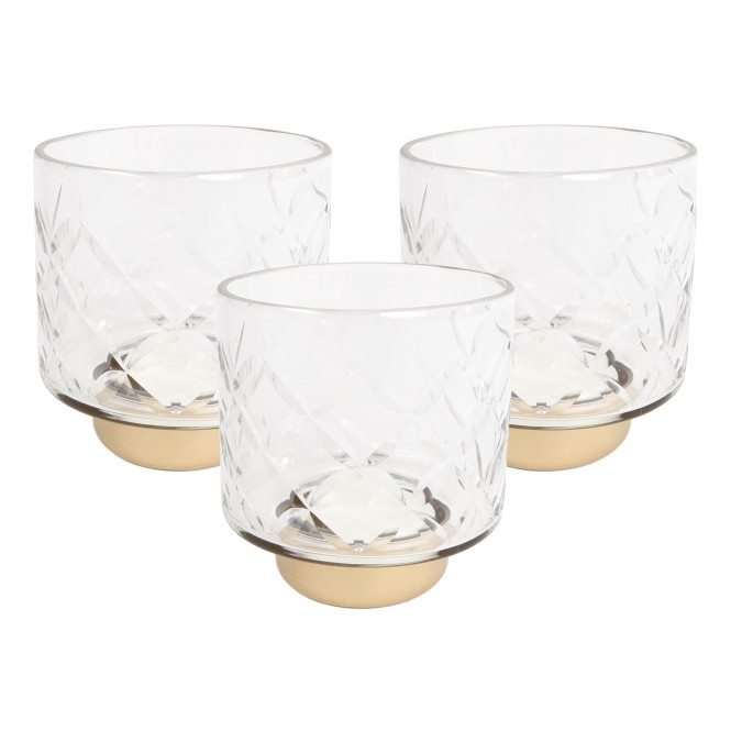 3 Stück Rivanto® Teelichthalter Ria Teelichtständer im klassischen Design Größe S Maße 8x8x8x cm farblos | gold Glas | Metall