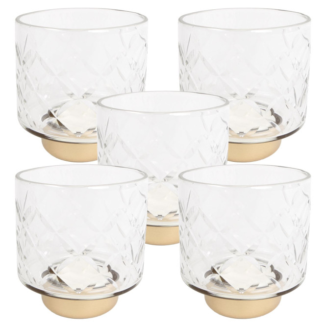 5 Stück Rivanto® Teelichthalter Ria Teelichtständer im klassischen Design Größe S Maße 8x8x8x cm farblos | gold Glas | Metall