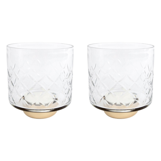 2 Stück Rivanto® Teelichthalter Ria Teelichtständer im klassischen Design Größe M Maße 11,5x11,5x13 cm farblos | gold Glas | Metall