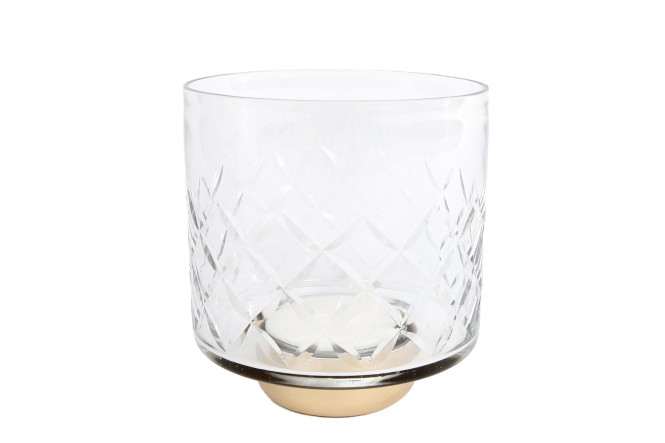 Rivanto® Teelichthalter Ria Teelichtständer im klassischen Design Größe M Maße 11,5x11,5x13 cm farblos | gold Glas | Metall
