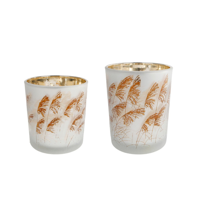 Rivanto® Teelichthalter Set Straw im modernen Design grau gold Glas