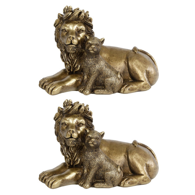2 Stück Rivanto® Skulptur Lion with cub gold Polystone 13x9x15cm