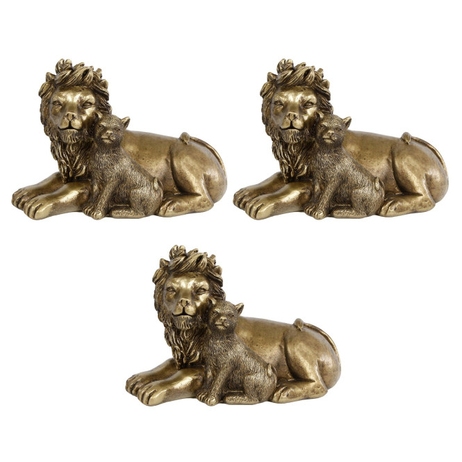 3 Stück Rivanto® Skulptur Lion with cub gold Polystone 13x9x15cm