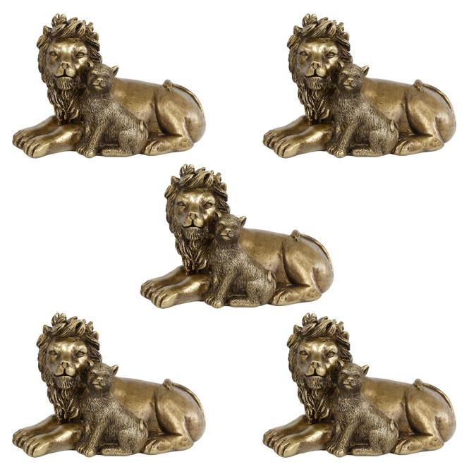 5 Stück Rivanto® Skulptur Lion with cub gold Polystone 13x9x15cm