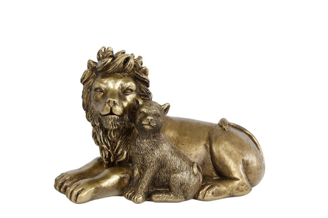 Rivanto® Skulptur Lion with cub gold Polystone 13x9x15cm