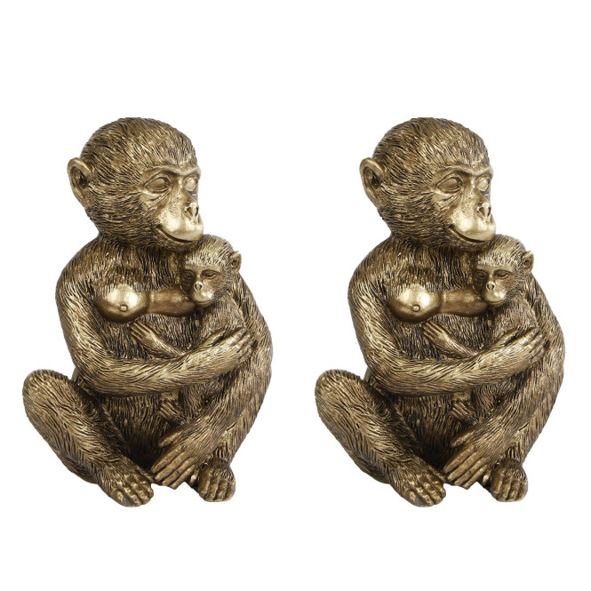 2 Stück Rivanto® Skulptur Monkey with cub gold Polystone 13x9x15cm