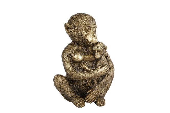 Rivanto® Skulptur Monkey with cub gold Polystone 13x9x15cm