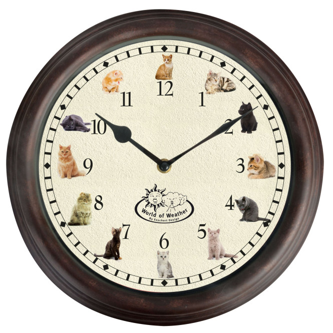 Rivanto® Uhr mit Katzengeräuschen Ø 30 cm, Wanduhr mit Sounds, Kunststoff