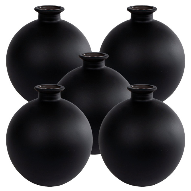 5 Stück Rivanto® Vase Artemis S matt schwarz Glas Ø16x18cm Blumenvase aus Glas, Blumentopf